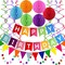 Happy Birthday Banner with Colorful Paper Flag Bunting, Paper Circle Confetti, Garland, Swirl Streamers, and Honeycomb Balls for Birthday Party Decorations